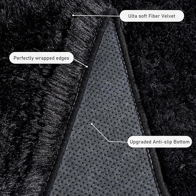 Rugs for Living Room 6x9, Soft Shaggy Modern Shag Black Area Rug for Bedroom, Upgrade Non-Slip Plush Fluffy Carpet for Kids Boys Girls Room Dorm Home Decor Aesthetic