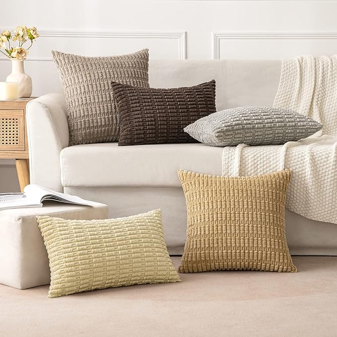 MIULEE Pack of 2 Corduroy Decorative Throw Pillow Covers 20x20 Inch Soft Boho Striped Pillow Covers Modern Farmhouse Home Decor for Sofa Living Room Couch Bed Dark Brown