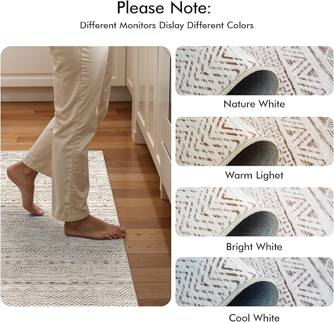 Ksrau 3x20 Runner Rug Washable - Extra Long Non-Slip Modern Runners for Hallway Soft Moroccan Low Pile Indoor Floor Mat for Living Room Kitchen Waterproof Geometric Runner Rugs Entryway 3x20 Beige
