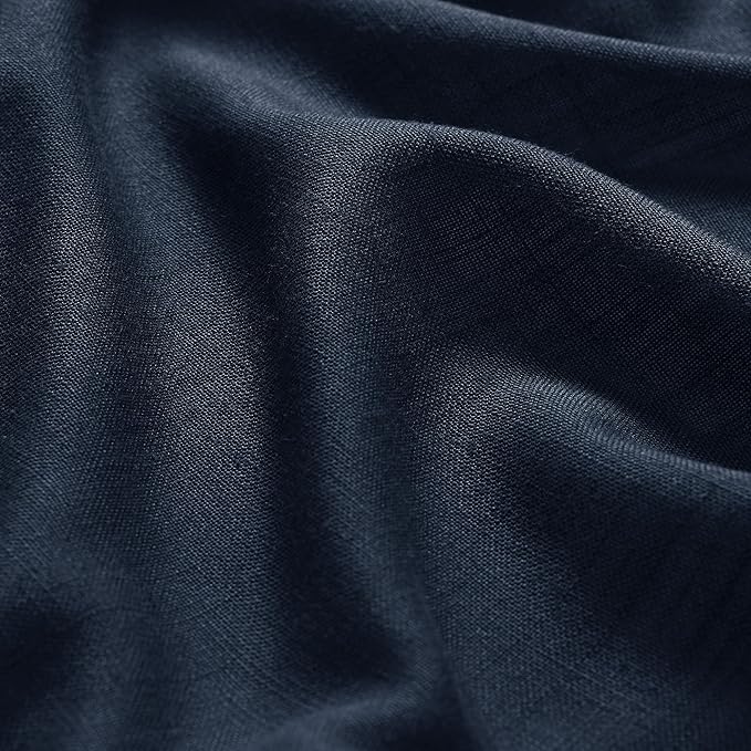 Nanspring Navy Blue Curtains 80 Inches Length for Living Room Back Tab Rod Pocket Semi Sheer Linen Drapes Muted Neutral Boho Indigo Blue Linen Textured Window Curtain for Dining Room 52X80 Inch