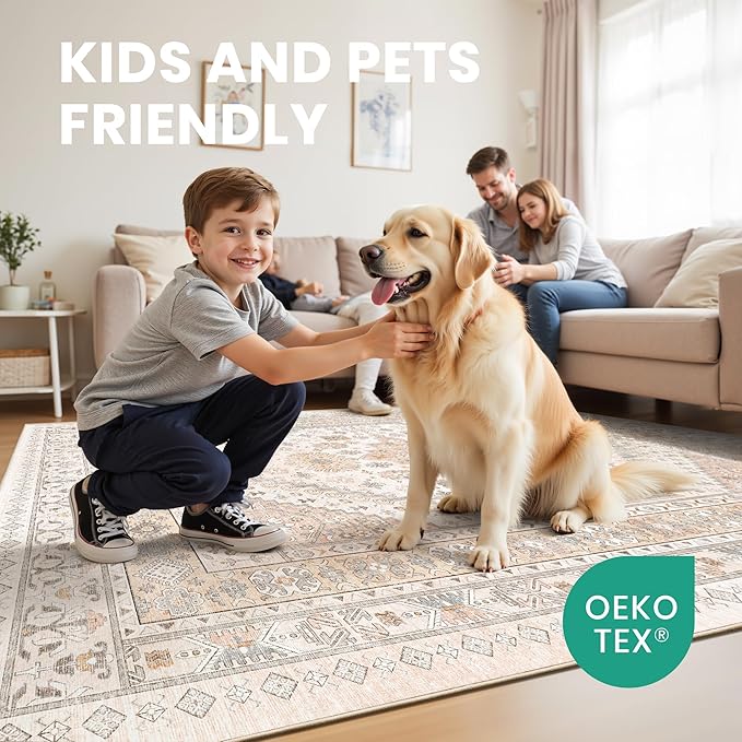 zesthome 6x9 Area Rug, Super Soft Washable Rugs for Living Room, Non-Slip Stain Resistant Vintage Rugs, Ultra-Thin Large Area Rugs