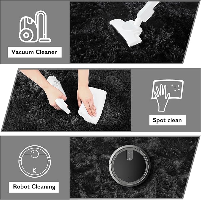 Shag Area Rug for Bedroom 5x8,Black Fluffy Area Rugs for Living Room,Soft Fuzzy Rug Non-Shedding Indoor Plush Carpet for Kids Bedroom Nursery Dorm Home Decor