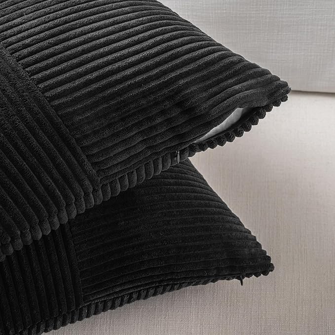 Fancy Homi 2 Packs Black Lumbar Decorative Throw Pillow Covers 20x28 Inch for Living Room Couch Bed Sofa, Rustic Farmhouse Boho Home Decor, Soft Striped Corduroy Rectangle Accent Cushion Case 50x70 cm