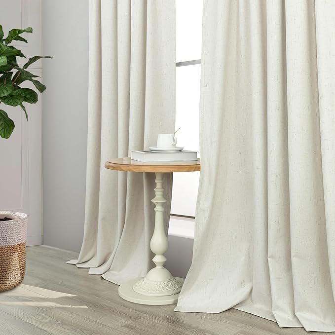 Pitalk Modern Farmhouse Curtains for Living Room 96 Inch Length Linen Cotton Textured Blackout Thermal Window Coverings Cream Drapes for Winter Insulation 2 Panel Curtain 42 x 96 Long Ivory Off White