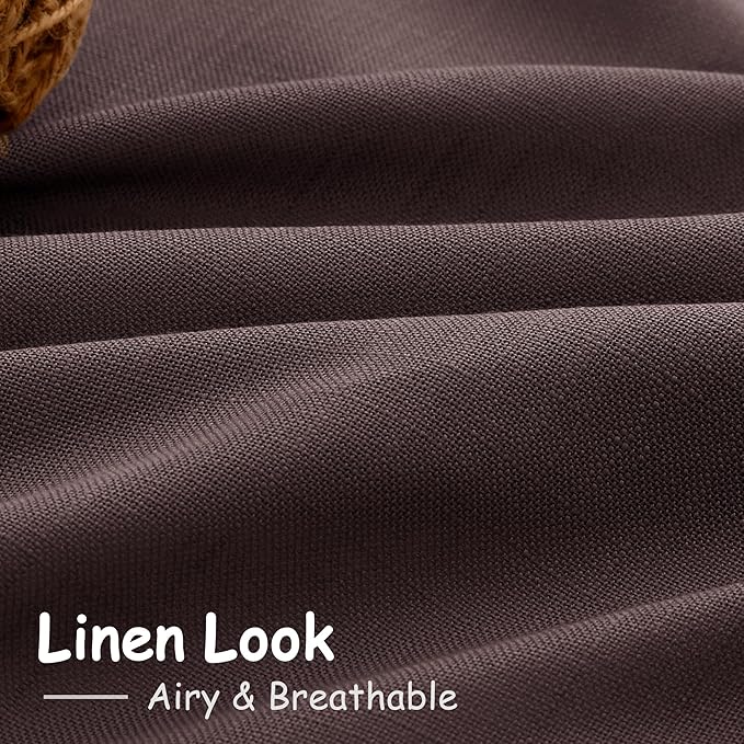 Coffee Brown Linen Curtains 132 Inch Length for Living Room Light Filtering Semi Sheer Curtain Back Tab Modern Rustic Home Decor Neutral Drapes Floor to Ceiling High Window for Bedroom 52x132,2 Panels