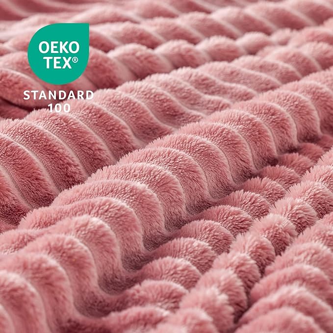 BEDELITE Fleece Blanket Twin Size – 3D Ribbed Jacquard Soft and Warm Decorative Fuzzy Blankets – Cozy, Fluffy, Plush Lightweight Throw Blankets for Couch, Bed, Sofa(Pink, 60x80 inches)