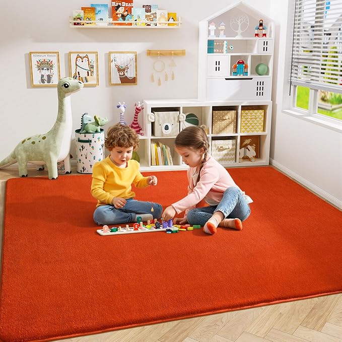 Amearea Modern Area Rugs for Bedroom Living Room, 4x6 Feet Orange Thickened Memory Foam Rug, Fluffy Indoor Washable Rugs Non Slip Minimalist Carpet for Kids Boys Girls Dorm Nursery Room Decor