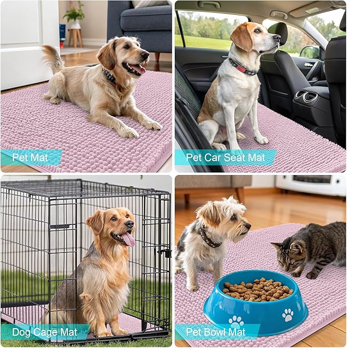 OLANLY Dog Door Mat for Muddy Paws 50x30, Absorbs Moisture and Dirt, Absorbent Non-Slip Washable Doormat, Quick Dry Chenille Mud Mat, Entry Indoor Entryway Carpet for Inside Floor, Dusty Rose