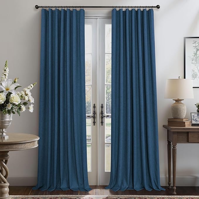 Navy Blue Small Blackout Curtains for Bathroom 45 Inches Long 2 Panel Sets Linen Look Back Tab Pocket Black Out Short Length Heat Reflective RV Curtains for Kids Boys Bedroom Door Camper Patriotic