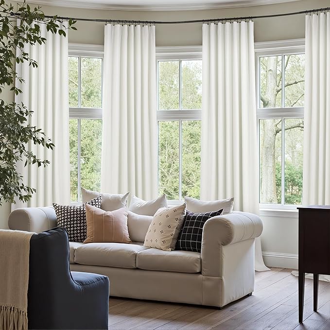 Living Room Curtains 84 Inches Long Faux Linen Darkening Curtain for Bedroom Boho Burlap Full Blackout Soundproof Thermal Insulated Drapes for Nursery Room Divider 52x84 Length 2 Panel Ivory Off White