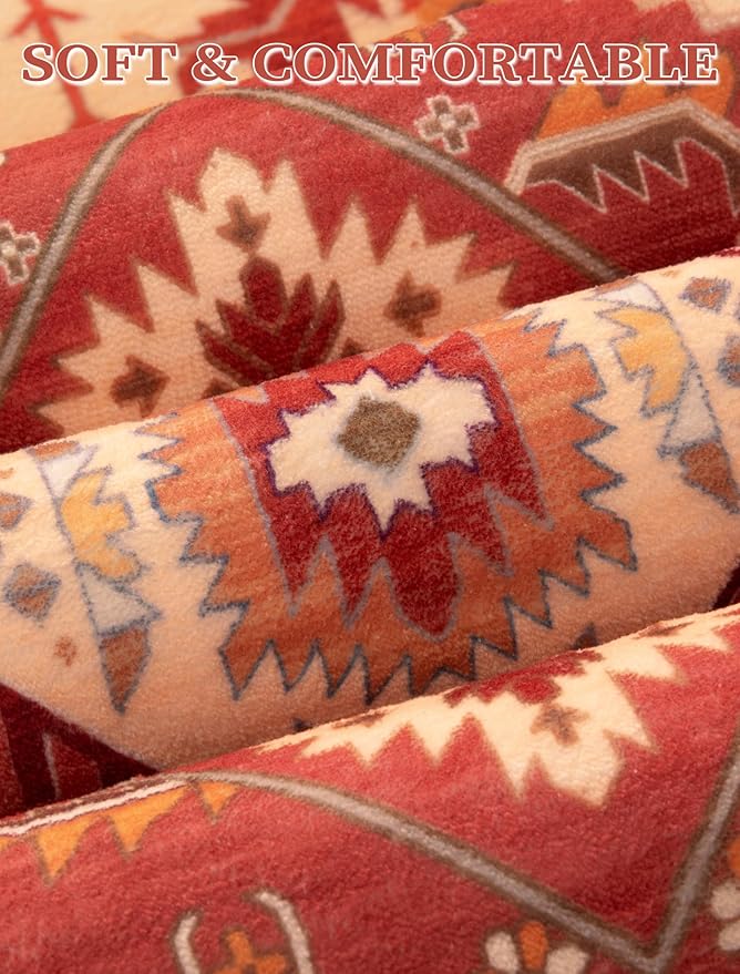 SERISSA Runner Rug for Hallways, 2'6"x14' Washable Non Slip Kitchen Runner Rug, Extra Long Boho Rug Ultra Soft Vintage Red Print Floor Carpet for Bedroom Hallway Entryway Bathroom Laundry Room