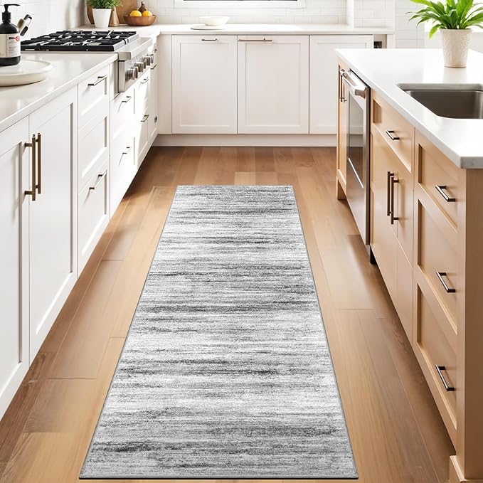 3x6 Washable Runner Rug for Family: Easy-to-Clean Runners for Hallway Entryway Kitchen Bedroom - Stain and Water Resistant Rugs with Non-Slip Backing - Soft Low-Pile Carpet Grey