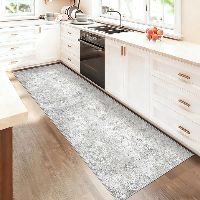 2x7 Runner Rug for Hallway, Washable Modern Abstract Runner Rugs Neutral Soft Non Slip Kids Rug Stain Resistant Indoor Runners for Entryway Bedroom Kitchen Laundry Room(BeigeGrey, 2'x7')