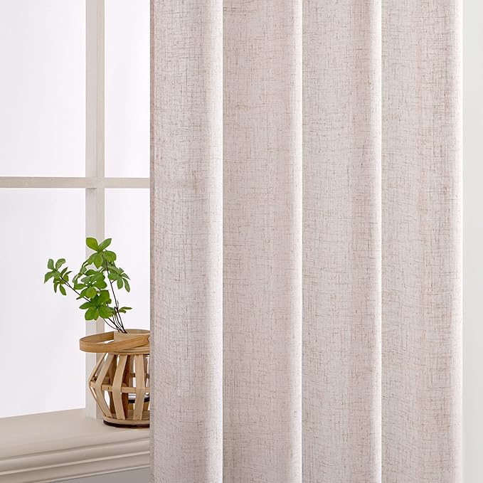 MIULEE Natural White Linen Curtains 84 Inch Length 2 Panels for Bedroom Living Room Back Tab Soft Thick Linen Textured Window Drapes Semi Sheer Light Filtering Privacy Farmhouse Curtains 42 Inch Wide