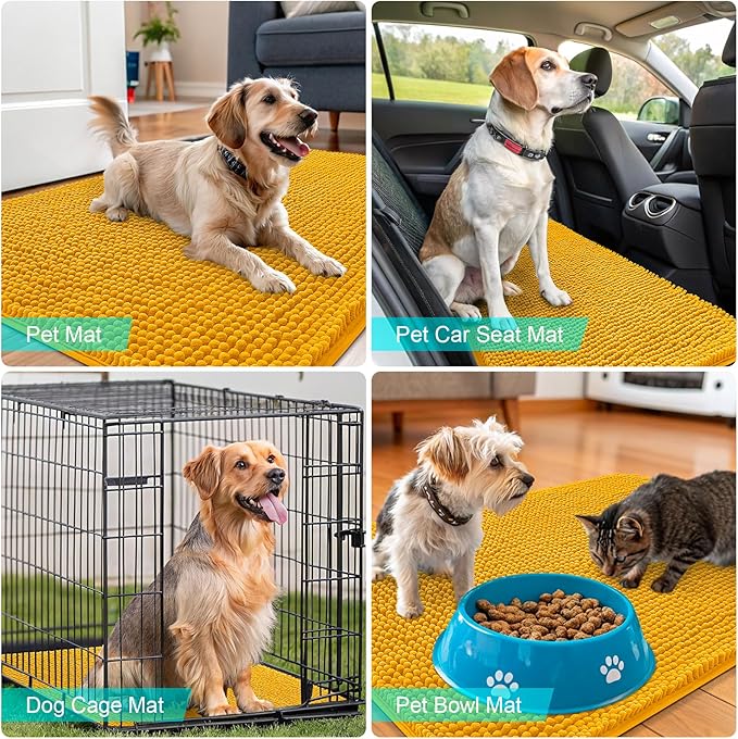 OLANLY Dog Door Mat for Muddy Paws 47x32, Absorbs Moisture and Dirt, Absorbent Non-Slip Washable Doormat, Quick Dry Chenille Mud Mat, Entry Indoor Entryway Carpet for Inside Floor, Golden Yellow