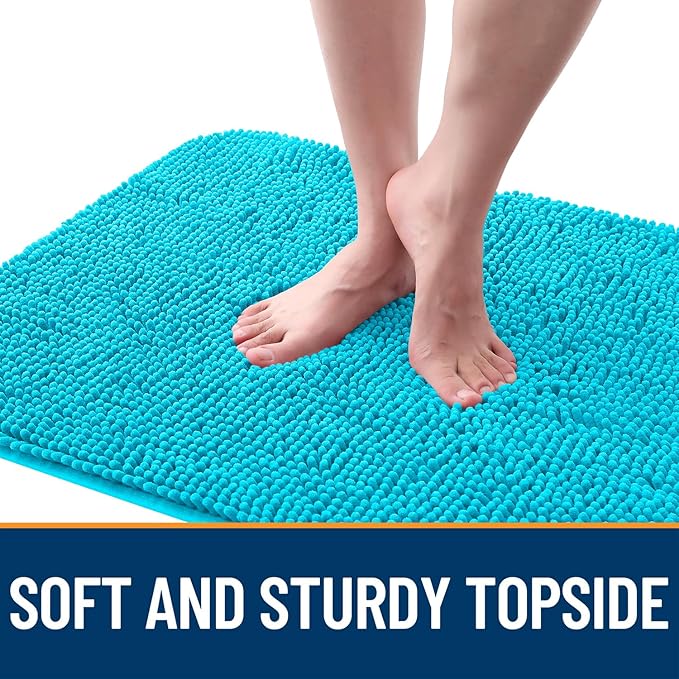 OLANLY Dog Door Mat for Muddy Paws 34x21, Absorbs Moisture and Dirt, Absorbent Non-Slip Washable Doormat, Quick Dry Chenille Mud Mat for Dogs, Entry Indoor Entryway Carpet for Inside Floor, Aqua Blue