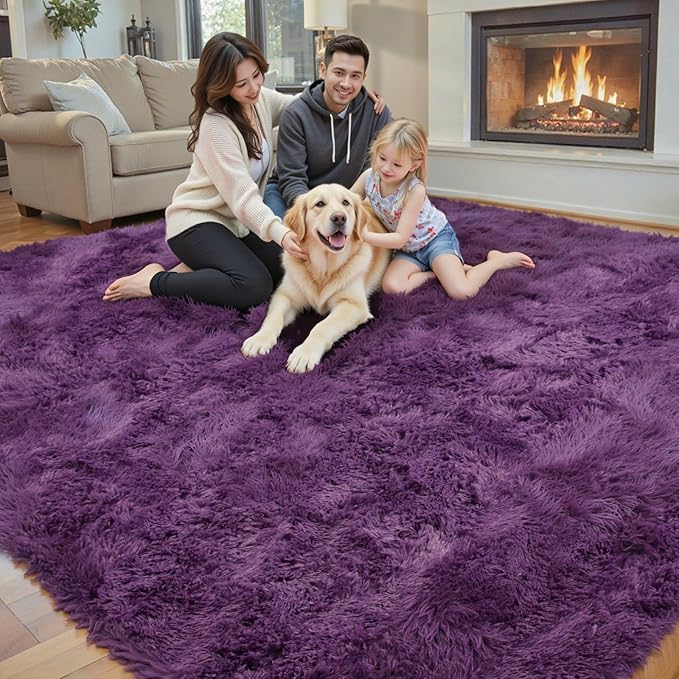 Rugs for Living Room 6x9, Alfombras para Salas Shag Large Plush Soft Area Rug, Shaggy Carpets for Bedroom, Kids Boys Girls Home Decor Aesthetic(Grape Purple, 6 x 9)