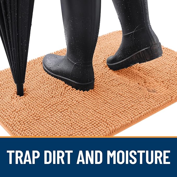 OLANLY Dog Door Mat for Muddy Paws 48x30, Absorbs Moisture and Dirt, Absorbent Non-Slip Washable Doormat, Quick Dry Chenille Mud Mat for Dogs, Entry Indoor Entryway Carpet for Inside Floor, Orange