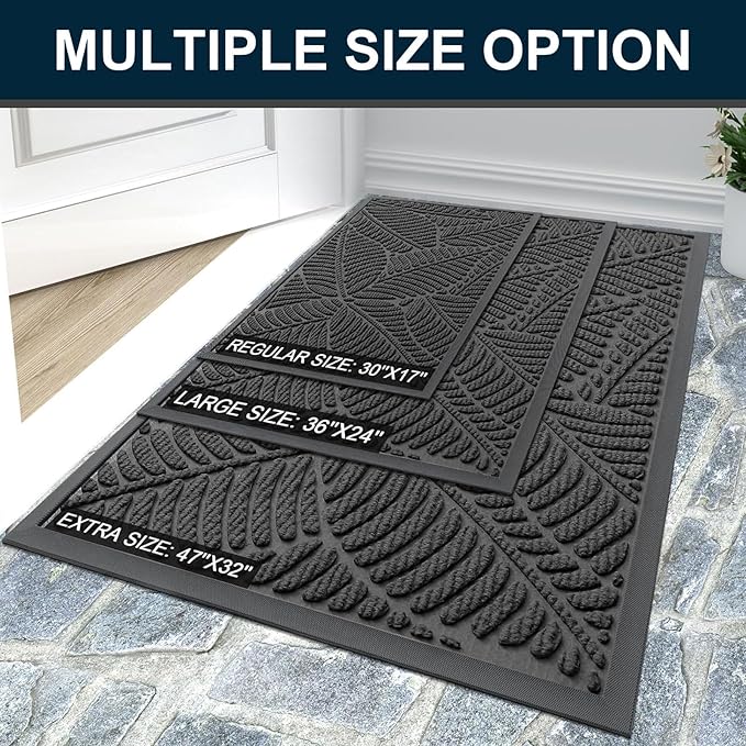 Colorxy Waterproof Doormat, Sturdy Natural Rubber Front Indoor Mat, Non Slip Low Profile Indoor Outdoor Door Mats, Stain and Fade Resistant Floor Mat, Easy Clean Patio Entry Mat, 47''x17'', Light Grey