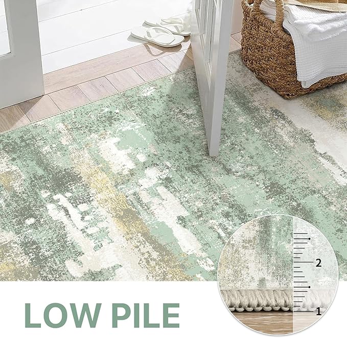 BEIMO 1'5''x2'5'' Rugs for Entryway Entrance Kitchen Bathroom, Machine Washable Modern Abstract Rug, Small Soft Low Pile Indoor Floor Mat with Non Slip Backing, Light Green