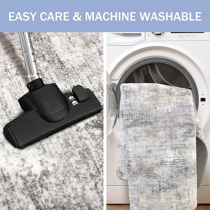 IOHOUZE Abstract Runner Rug 2x6 Ft Washable Runners for Hallways, Non Slip Kitchen Runner Printed Faux Wool Entryway Runner Indoor, Modern Abstract Floor Carpet for Hall Kitchen Bedroom, Grey Beige
