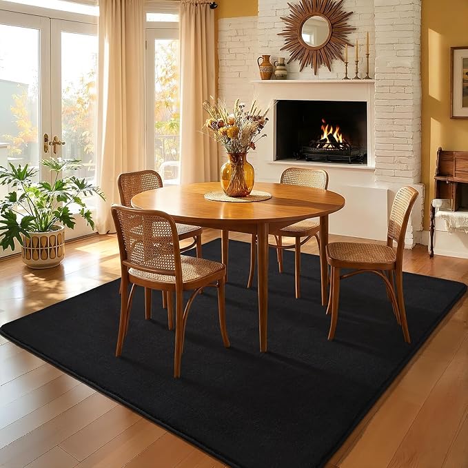 Amearea 4x4 Square Area Rugs for Bedroom Living Room, Modern Black Thickened Memory Foam Rug, Fluffy Indoor Washable Rug Non Slip Minimalist Carpet for Entryway Kids Boys Girls Dorm Nursery Room Decor