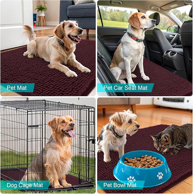 OLANLY Dog Door Mat for Muddy Paws 44x32, Absorbs Moisture and Dirt, Absorbent Non-Slip Washable Doormat, Quick Dry Chenille Mud Mat for Dogs, Entry Indoor Entryway Carpet for Inside Floor, Russet