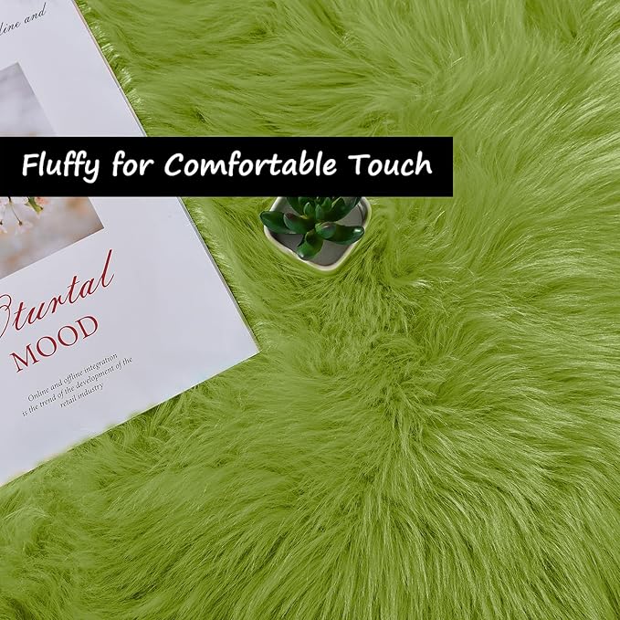 Goolela Lime Green Sheepskin Rug 2x6 Fluffy Fuzzy Furry Runner for Bedroom Bedside Soft Faux Fur Shaggy Sheepskin