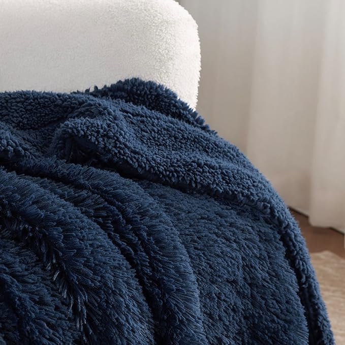 Bedsure GentleSoft Fluffy Navy Blue Throw Blanket for Couch, Dark Blue Gifts for Men, Women, Soft Sherpa Fleece Thick Warm Faux Fur Throw Blanket, Fuzzy Plush Cozy Gifts for Dad Grandpa, 50x60