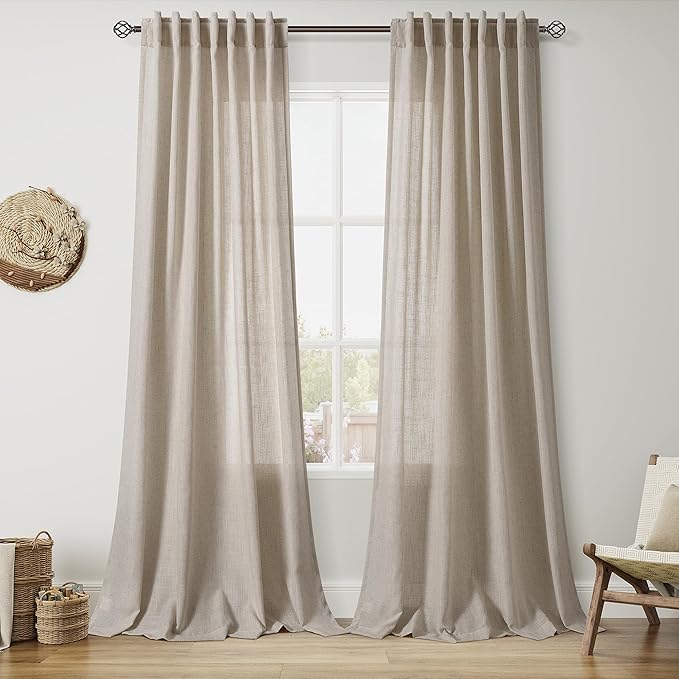 Nanspring Cobblestone Linen Curtains for Living Room 100 Inches Long Light Filtering Semi Sheer Curtain Back Tab Modern Farmhouse Decor Elegant Drapes for Bedroom Dinner Room 52x100, 2 Panels