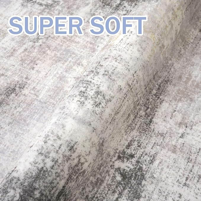 IOHOUZE Abstract Runner Rug 3x20 Ft Extra Long Washable Runners for Hallways, Non Slip Kitchen Runner Printed Faux Wool Entryway Runner Indoor, Modern Abstract Floor Carpet for Hall Stair, Grey Beige