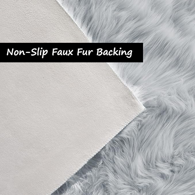 Goolela 5x8 Area Rug Faux Fur Rug Fluffy Washable Grey Sheepskin Large Rug for Living Room Bedroom Shag Soft Home Decor Rectangle