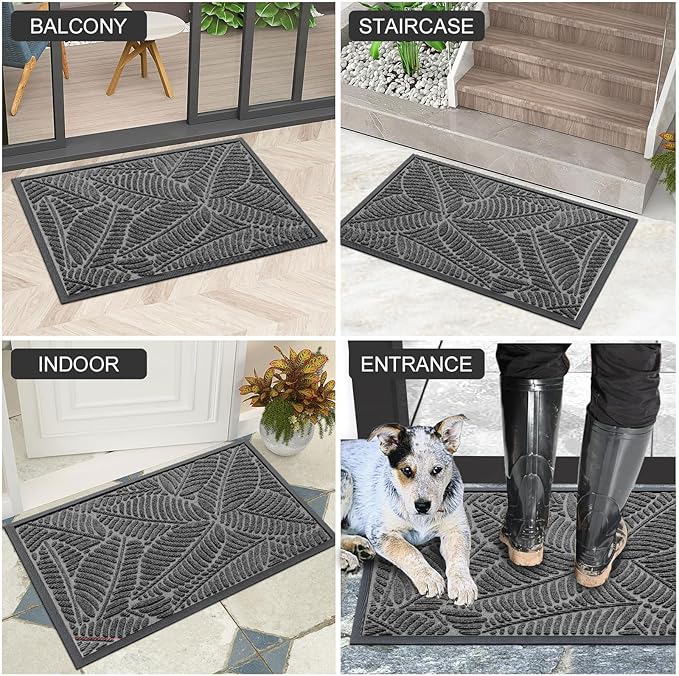 Colorxy Waterproof Doormat, Sturdy Natural Rubber Front Door Mats, Non Slip Low Profile Indoor Outdoor Entrance Mat, Stain Resistant Easy Clean Floor Mat for Patio or Entryway, 47''x24'', Dark Grey