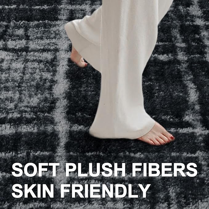 8x10 Ft Extra Large Shag Rugs for Living Room, Tie Dyed Ultra Soft Fluffy Furry Area Rugs for Bedroom Indoor Floor, Aesthetic Carpet for Kids Home Decor (Grey)