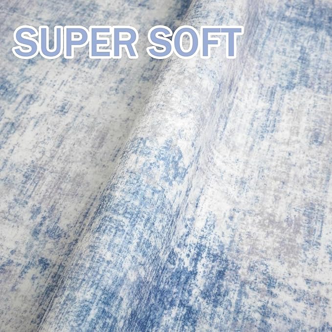 IOHOUZE Abstract Runner Rug 3x20 Ft Extra Long Washable Runners for Hallways, Non Slip Kitchen Runner Printed Faux Wool Entryway Runner Indoor, Modern Floor Carpet for Hall Stair, Light Blue Grey
