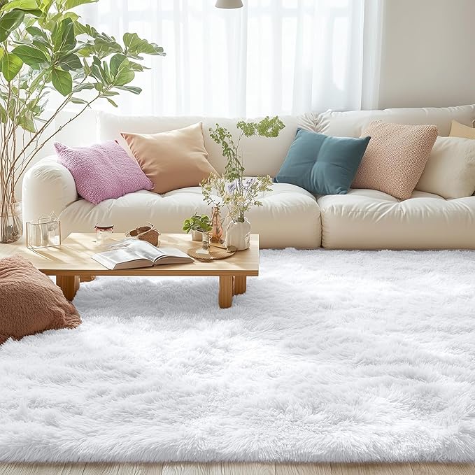 OLANLY 6x7 Area Rugs for Living Room Bedroom, Machine Washable Soft Fluffy Shaggy Bedside Rug, Indoor Floor Carpet for Kids Girls and Boys, Dorms, Nursery Rooms, Home Decor Aesthetic, White