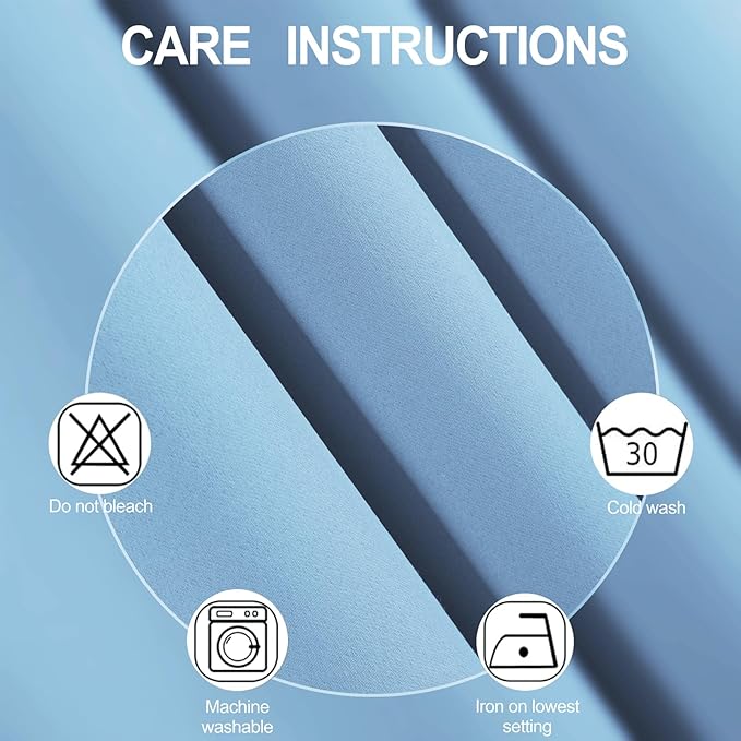 LEMOMO Blackout Curtains 40 x 63 inch/Sky Blue Curtains Set of 2 Panels/Thermal Insulated Room Darkening Bedroom Curtains