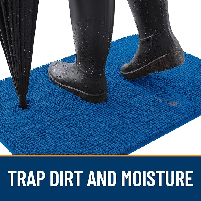 OLANLY Dog Door Mat for Muddy Paws 70x35, Absorbs Moisture and Dirt, Absorbent Non-Slip Washable Doormat, Quick Dry Chenille Mud Mat, Entry Indoor Entryway Carpet for Inside Floor, Deep Navy Blue
