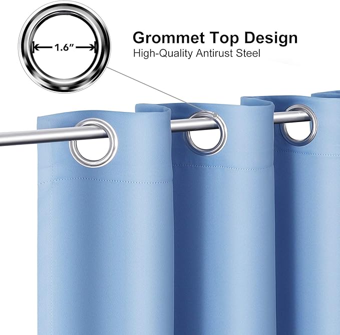 ChrisDowa Grommet Room Darkening Curtains for Bedroom and Living Room - 2 Panels Set Thermal Insulated Blackout Curtains (Sky Blue, 52W x 63L)
