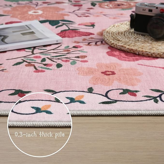Rugcomf Runner Rug for Hallways Kitchen Rug Non Slip 2'6''x8' Washable Runner Rugs with Rubber Backing Soft Floral Carpet Runner for Hallways, Kitchen, Laundry, Bedroom, Bathroom(Pink)