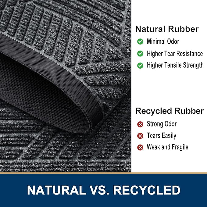 Smiry Half Circle Front Door Mat Outside Entrance, Heavy Duty Sturdy Natural Rubber Doormat, Trap Dirt and Moisture, Low Profile Mats for Indoor Outdoor Entry, Irregular Triangle (29.5x17, Grey)