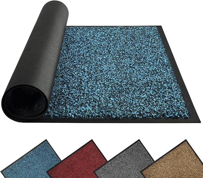 Mibao Front Door Mat, Dirt Trapper Welcome Mat for Outdoor Indoor, Non-Slip Waterproof Doormat, Durable Machine Washable Low Profile Entry Rug for Back Door Outside Patio Porch, 48" x 24", Blue