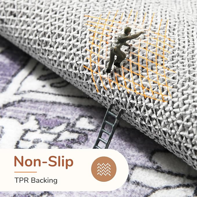 OPPODREAM Soft Area Rugs 4x6, Low-Pile Washable Rugs 4x6 with Non Slip Backing, Faux Cashmere 4 x 6 Throw Carpet, Purple