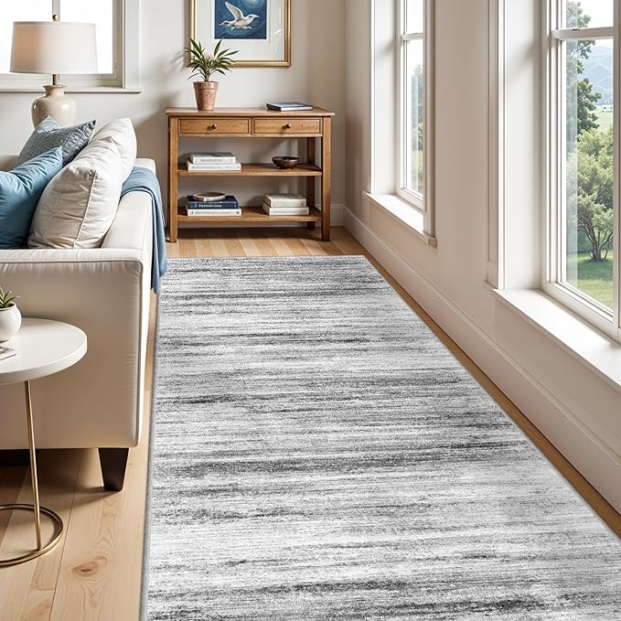 Large Runner Rugs for Hallway 4x18: Non-Slip Washable Wide Carpet - Soft Low-Pile Stain and Spill Resistant Rug for Entryway Living Room Dining Room Balcony Garage Office Grey