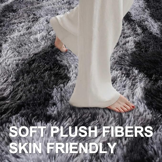 6x9 Ft Large Shag Rugs for Living Room Decor, Tie-Dyed Ultra Soft Fluffy Furry Area Rugs for Bedroom Indoor Floor, Aesthetic Carpet for Kids Home (Black)