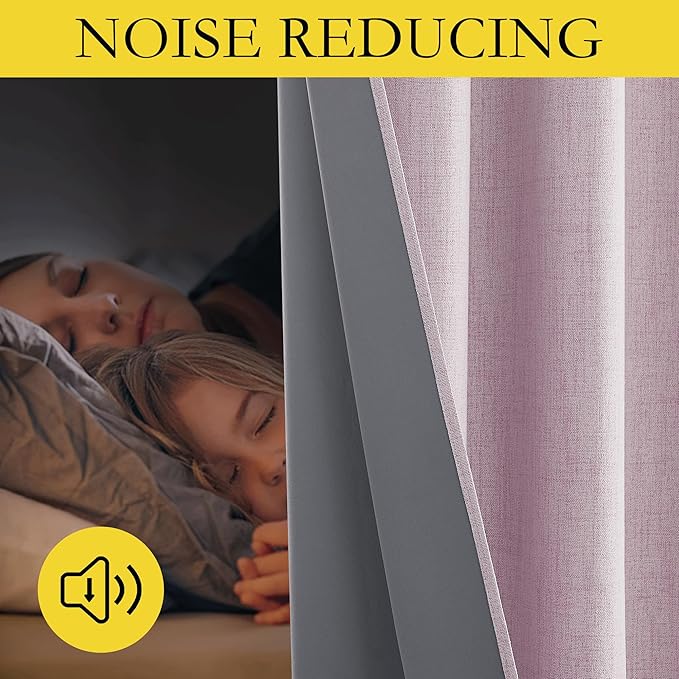 NICETOWN Pink Vintage Linen 100% Blackout Curtains for Living Room, Thermal Insulated Curtains 84“ Long, Noise Reducing Window Treatment Drapes for Hall Room, 52" Wide Per Panel, Set of 2