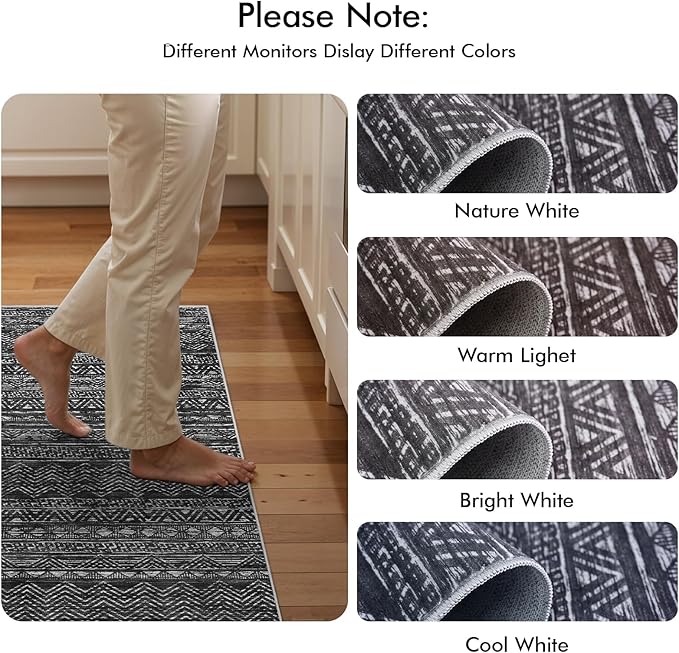 4x5 Washable Entryway Area Rug: Modern Moroccan Runner Rugs Indoor Soft Non Slip Door Mat for Living Room Low Pile Thin Floor Carpet for Kitchen Dining Room Bedroom Home Office Decor(4x5,Black)