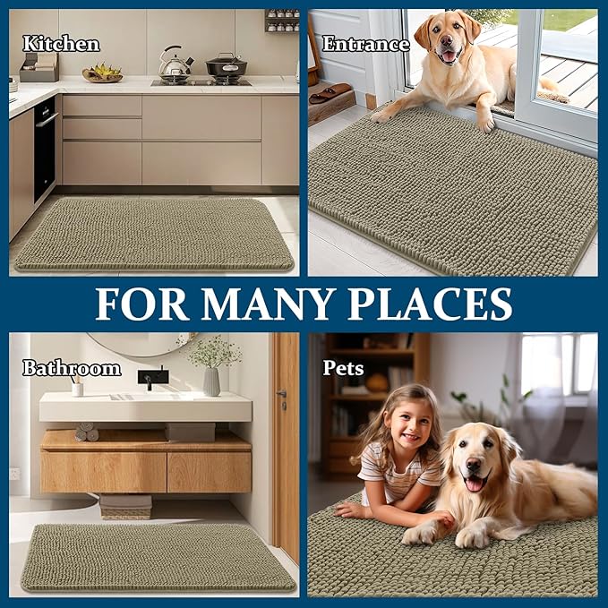 OLANLY Dog Door Mat for Muddy Paws 40x32, Absorbs Moisture and Dirt, Absorbent Non-Slip Washable Doormat, Quick Dry Chenille Mud Mat, Entry Indoor Entryway Carpet for Inside Floor, Warm Taupe