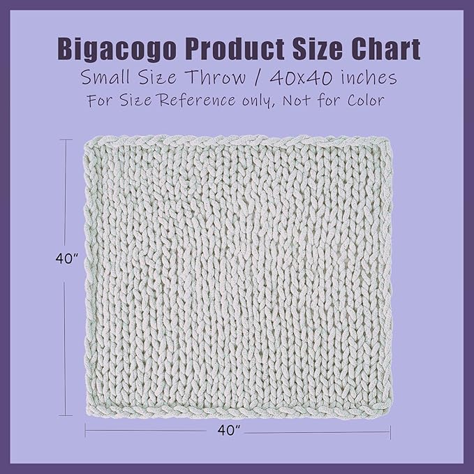 Bigacogo Chunky Knit Throw Blanket for Couch, 40x40 inches, 100% Hand Knitted with Thick Jumbo Chenille Yarn, Cozy Soft Large Rope Knot Cable Crochet Blankets for Sofa Bed Living Room, Taupe