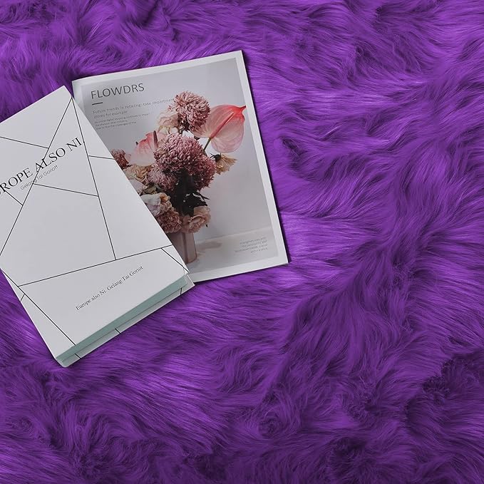 Goolela Purple Sheepskin Rug 4x6 Fluffy Fuzzy Furry Carpet for Bedroom Bedside Faux Fur Soft Shaggy Plush Rectangle